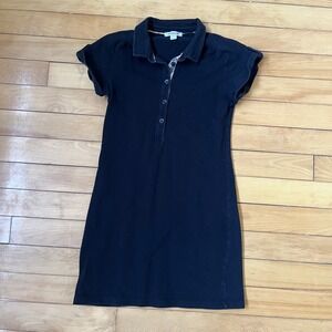 Burberry Girls Black Polo Dress Nova Check Trim Short Sleeve Size 10Y 138cm